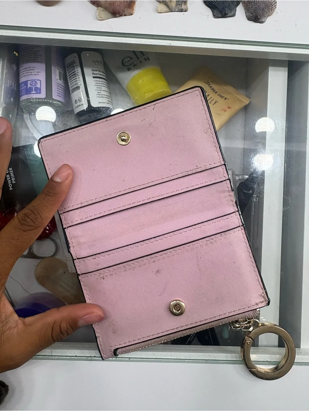 Victoria's Secret Floral & Butterfly Keychain Card Holder - Cream, Pink, Blue